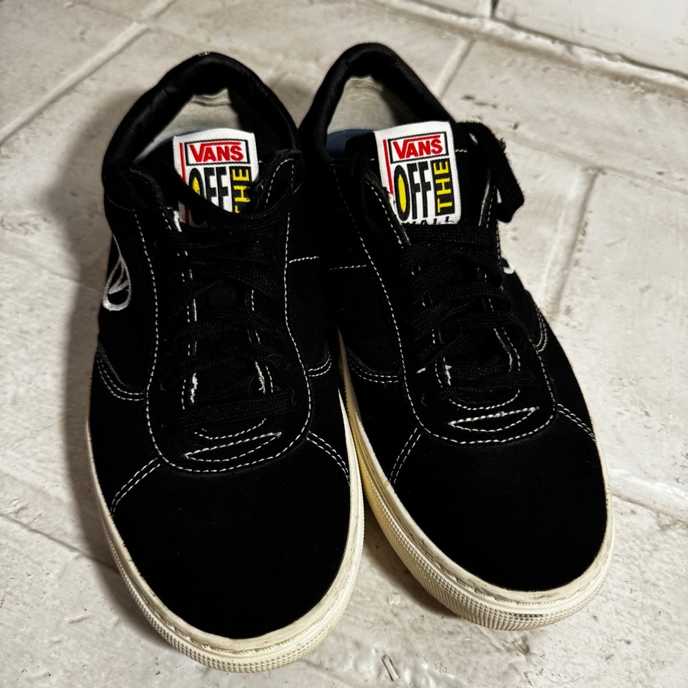 Vans unisex “Off the Wall” black suede/canvas low top shoes, ladies 9